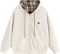 Aelfric Eden Boxy Zip Up Hoodie Y2k Unisex Causal Reversible Jacket | Plus Size Mens Zipper Gingham Sweatshirt, Loose Fit Long Sleeve Tops with Pockets, Fall Winter Fashion Womens Clothes